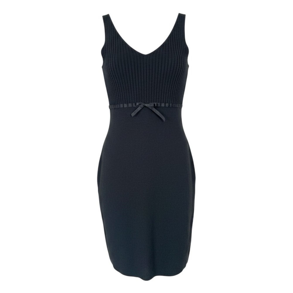 Vintage Ann Taylor Knit Sheath Dress‎ Womens S Black Excellent Bow Empire Waist